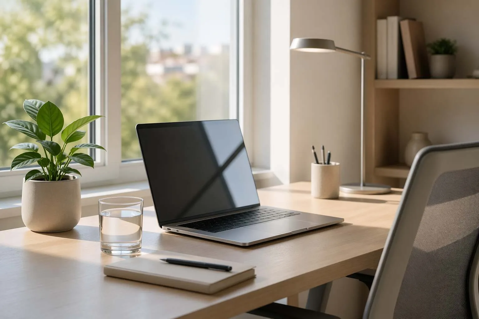 Glühbirne mit warmem Licht im Homeoffice