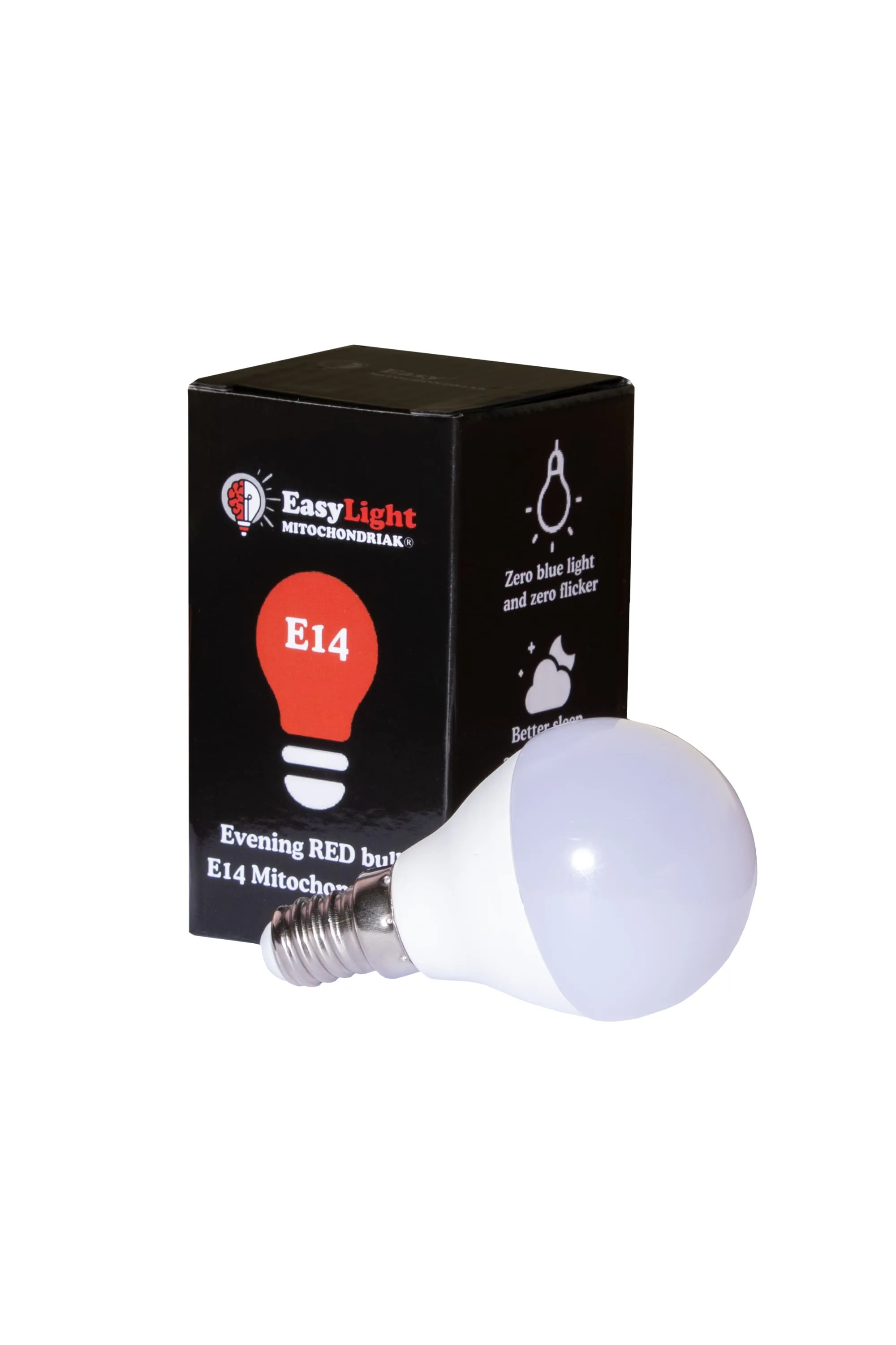 Rote Abendlampe Mitochondriak® E14 mit Verpackung
