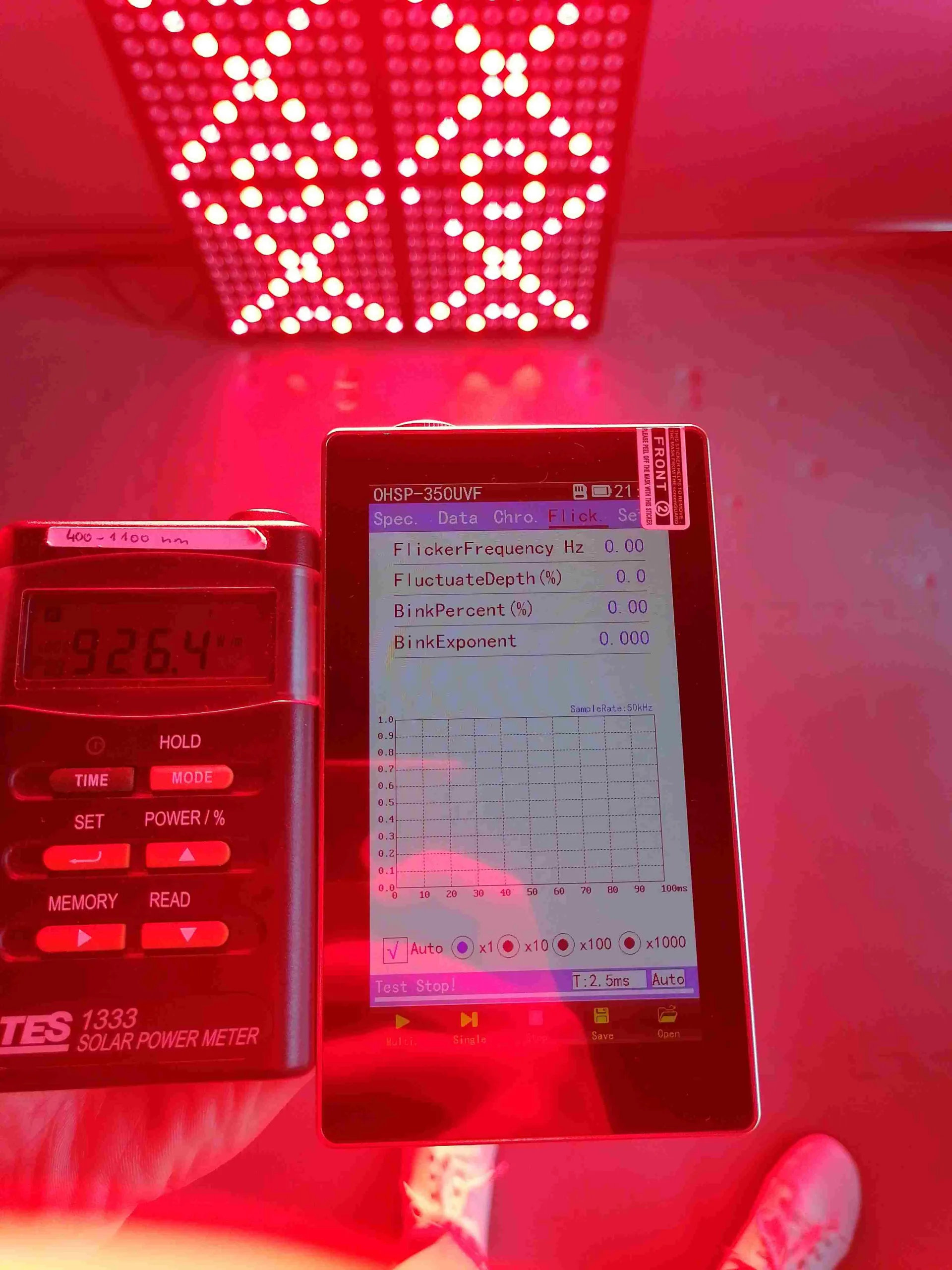 Flimmermessung des Infrarotpanels Mitochondriak® Advanced mit dem Spektrometer, Messdiagramm